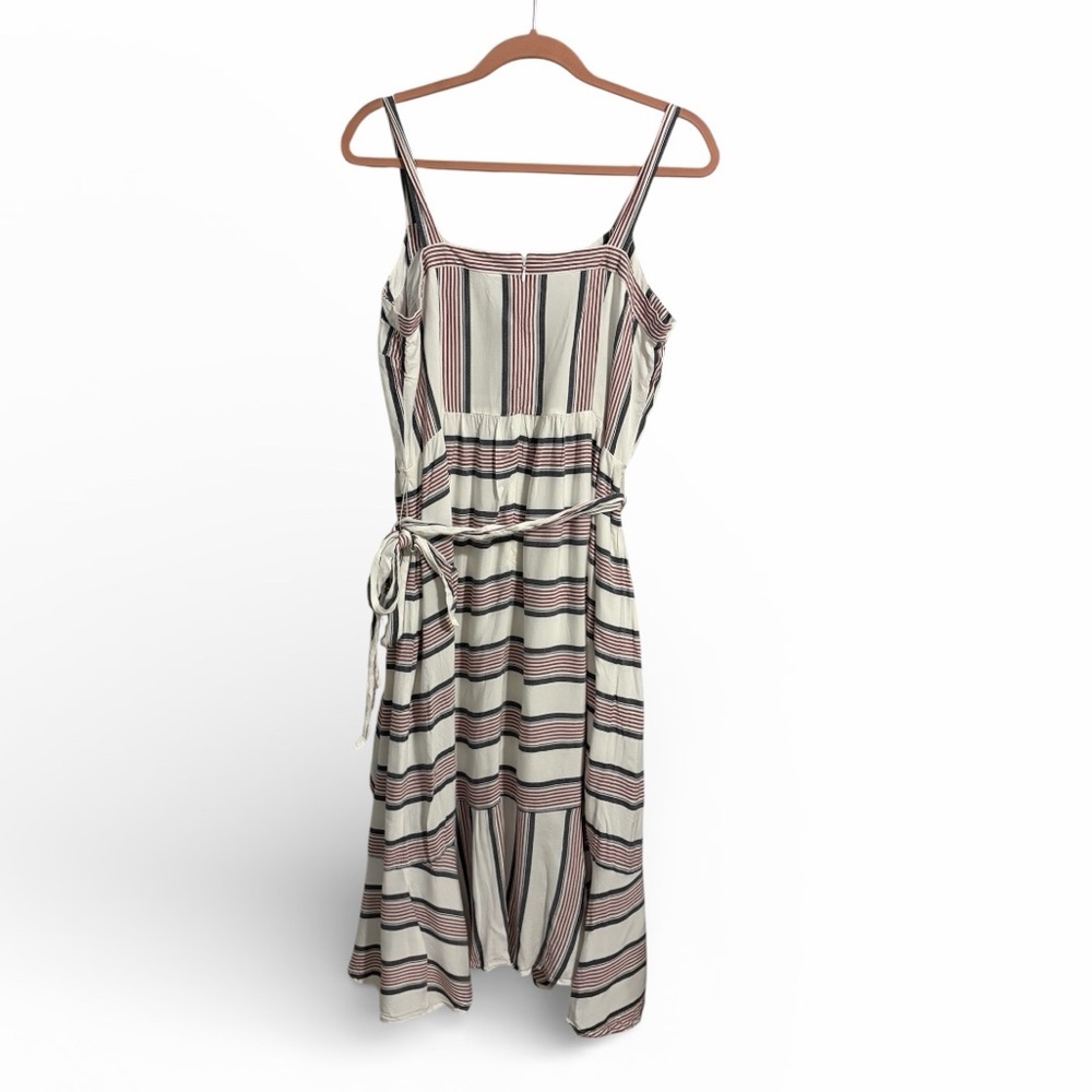 LOFT Striped Ruffle Faux Wrap Midi Dress Size 12 Feminine Preppy Nautical - Picture 4 of 8
